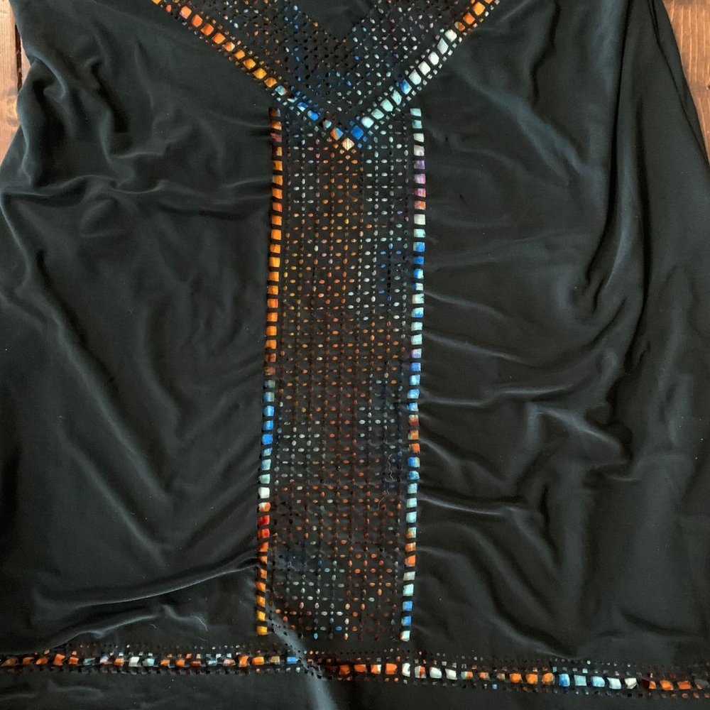 Cartise US 14 Black Stretchy Short Sleeve Women's Multicolor Lined Dress EUC - Picture 6 of 10
